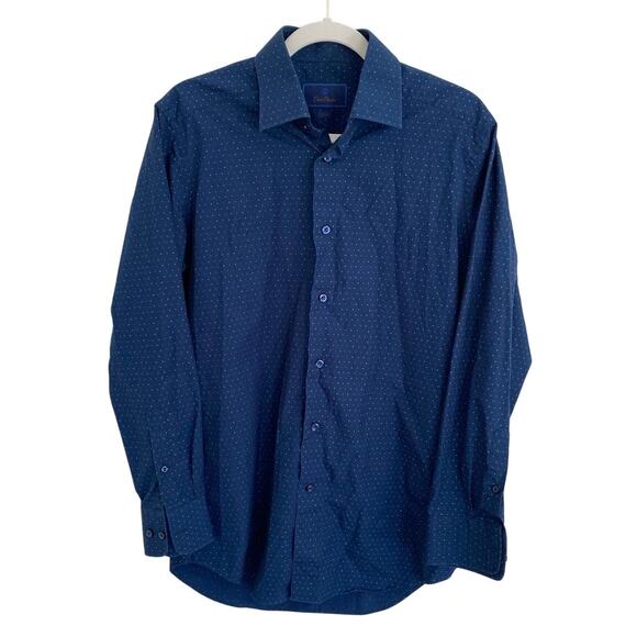 David Donahue Slim Men’s Navy Blue Multi Dot Button Down Dress Shirt 16 32/33 - Picture 1 of 7
